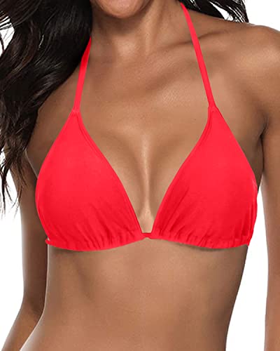 Stylish Adjustable String Triangle Bikini Top-Neon Red