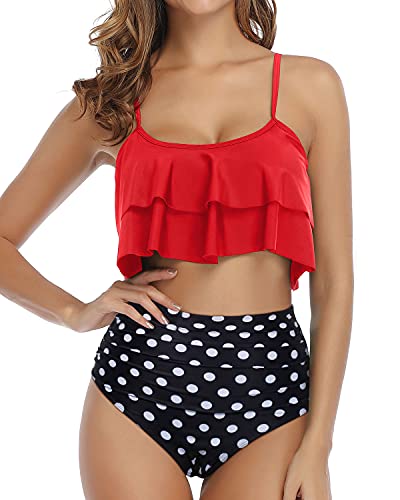 Trendy And Fashionable Ruffle High Waisted Bikini-Red Dot