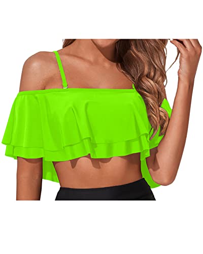 Trendy Padded Bikini Top Off Shoulder Swim Top-Neon Green