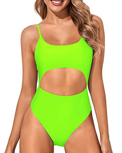 Lace Up Strappy High Cut Sexy Cutout One Piece Swimsuits-Neon Green
