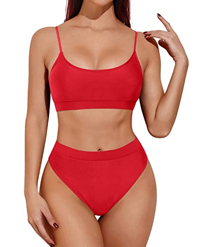 Slimming & Sexy Two Piece High Waisted Bikini-Red