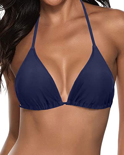 Adjustable Ties String Triangle Swimsuit Top For Women-Navy Blue