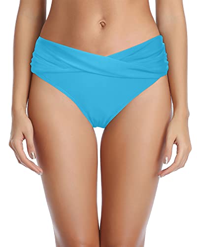 High Waisted Swimsuit Bottoms High Cut Bathing Suit Bottoms-Light Blue