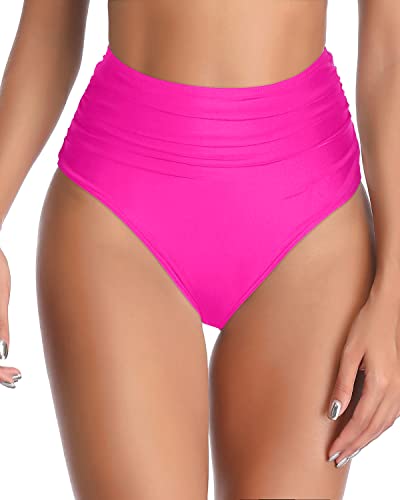 High Waisted Bikini Bottom Full Coverage And Tummy Control-Neon Pink