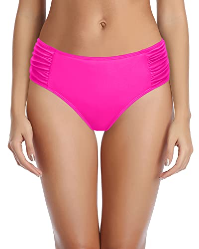 Adjustable Side Tie Cheeky Bikini Bottoms For Juniors-Neon Pink