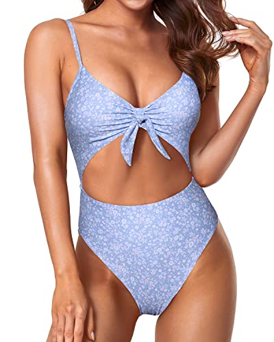 Sexy V Neck One Piece Swimsuits Sexy Monokini-Blue Floral