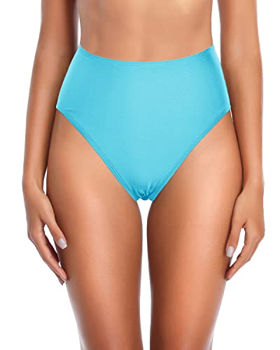 High Cut Swimming Bottom High Rise Modest Coverage Bathing Suit Bottoms-Blue