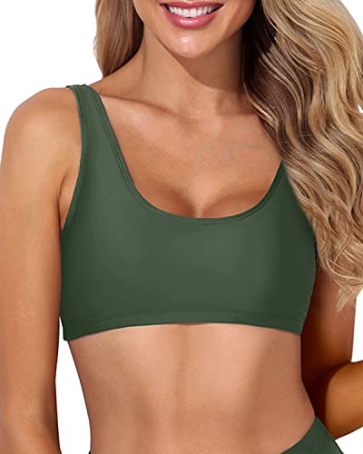 Women's Scoop Neck Sports Bra Bikini Top-Olive Green