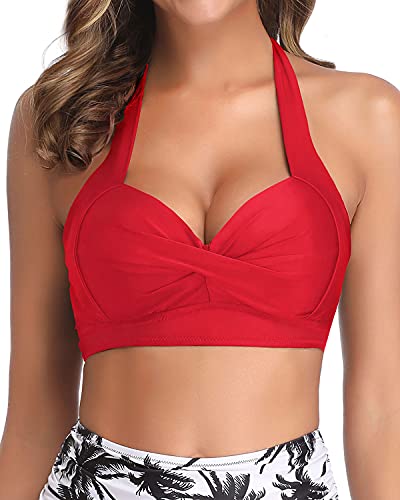 High Quality Padded Push Up Halter Swimsuit Top-Red