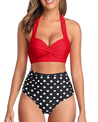 Two Piece Vintage Swimsuit High Cut Bikini Bottom-Red Dot