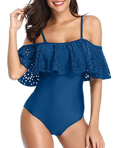 Sexy Hollow Out Lace 1 Piece Swimsuits For Women-Blue