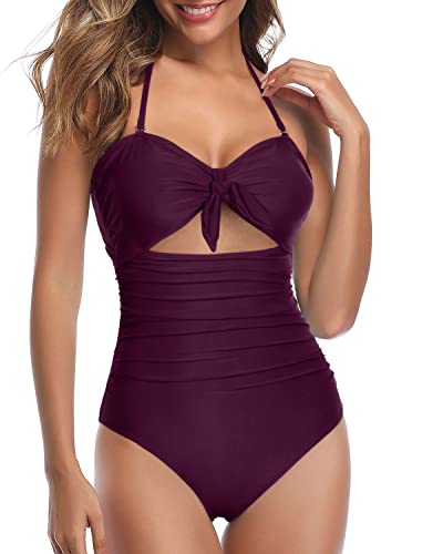 Backless Design Sexy Cutout One Piece Swimsuits-Maroon