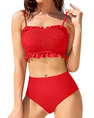 Cute Bathing Suit Bottoms Smocked 2 Piece Swimsuit-Red