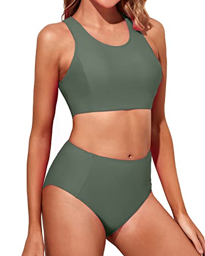 Two Piece Bikini Set Stylish Design For Teen Girls-Army Green