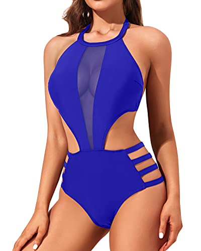 Slimming Attractive Flirty One Piece Monokini Swimwear-Royal Blue