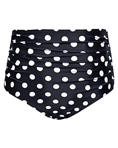 Flattering High Waisted Bikini Bottom For Ladies-Black Dot