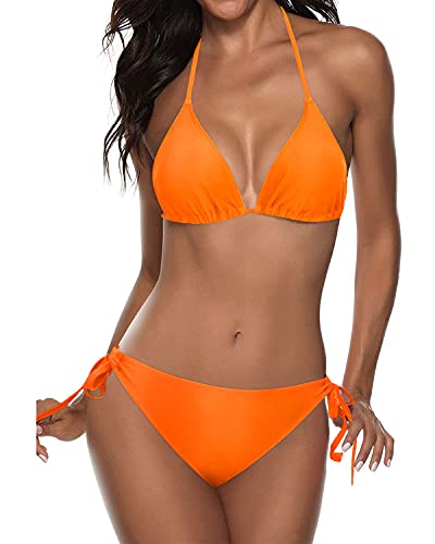 Adjustable Ties Two Piece Bikini Sets For Women-Orange