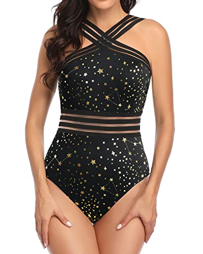Slimming Silhouette Design Sexy One Piece Swimsuits-Gold Stars