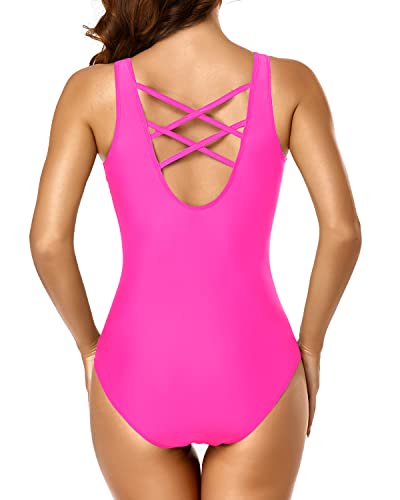 Slimming Sporty Criss Cross One Piece Swimsuits For Teen Girls-Neon Pi –  Tempt Me