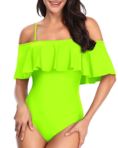 Charming Long Torso Ruffle One Piece Swimsuits-Neon Yellow Tempt Me Charming Long Torso Ruffle One Piece Swimsuits-Neon Yellow Tempt Me
