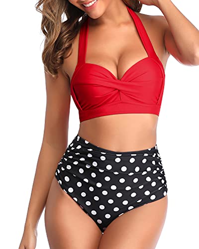 Two Piece Vintage Swimsuit High Cut Bikini Bottom Red Dot