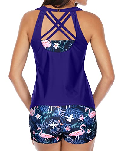 3 Piece Tankini Bathing Suit High Neck Swimwear Shorts-Blue Flamingo –  Tempt Me