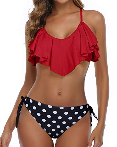 Push Up Padded Up Bra Two Piece Flounce Bikini-Red Dot