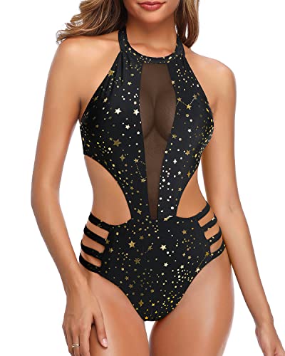 Tuianres One Piece Swimsuits for Women Sexy High Neck Hollow