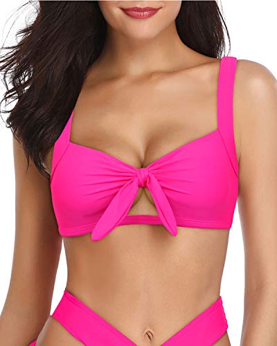 Adjustable Straps Bathing Suit Tops Cute Tie Knot-Neon Pink