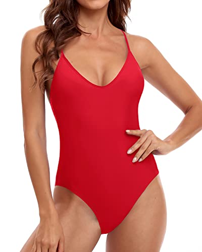 Women's Flattering Black Swimsuits Sexy One Piece Swimsuits-Red
