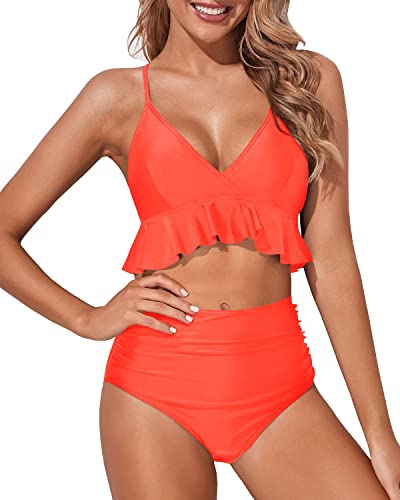 Comfortable High Waisted Tummy Control Swimsuits-Neon Orange