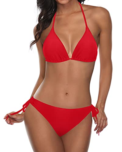 2 Piece Boho Style Cheeky Triangle Bikini Bathing Suit-Red