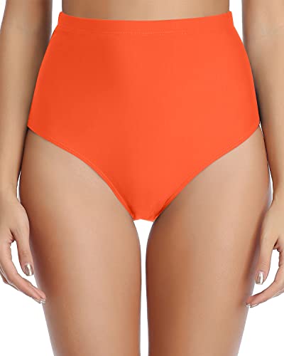 Ladies Tummy Control High Waisted Bikini Bottoms-Neon Orange