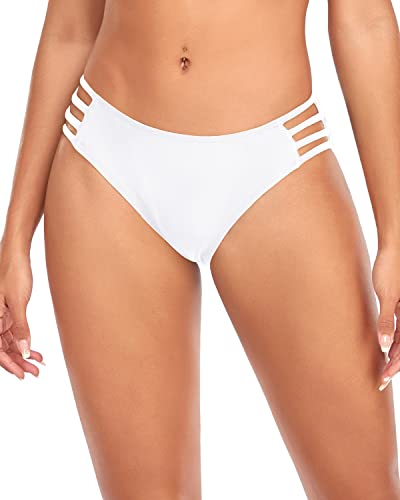Flattering Strappy High Cut Low Waist Bikini Bottoms-White