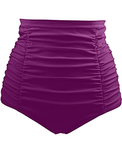 Ruched Vintage Swim Shorts Women Bikini Bottoms-Purple