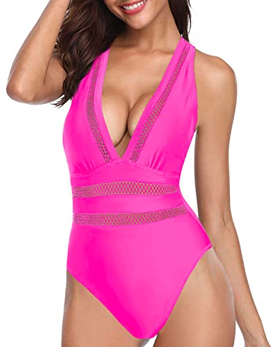 Comfy Shoulder Strap One Piece Hollow Out Swimsuits-Neon Pink