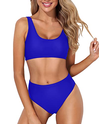 High Cut Two Piece Bikini Crop Top High Cut Swimsuit-Royal Blue