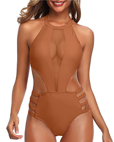 Slimming And Glamorous Sexy One Piece Bathing Suit For Women-Brown