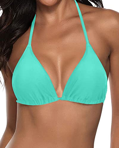 Halter Bikini Top String Triangle Swimsuit Top For Women-Aqua Green