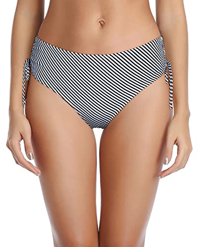 Sexy Adjustable Side Tie Bikini Bottom For Women-Black And White Stripe