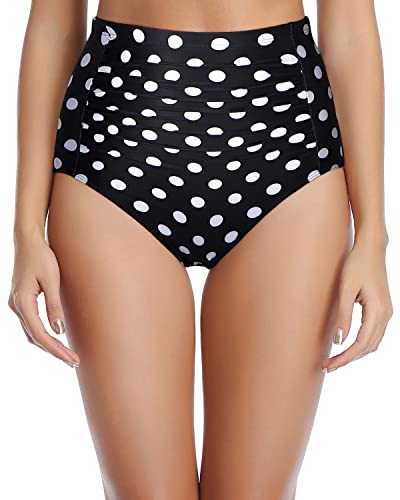 Tummy Control Swimsuit Bottoms High Waisted Bikini Bottoms-Black Dot