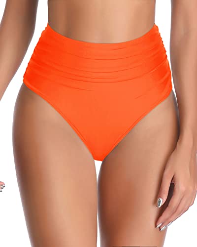 Women's Figure Flattering Pleated Bikini Bottom-Neon Orange