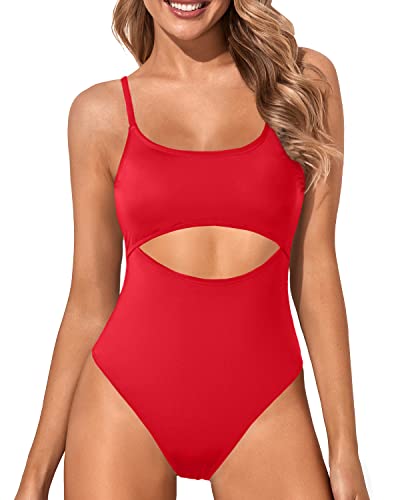 Strappy Cutout Lace Up One Piece Bathing Suit For Women-Red, 43% OFF