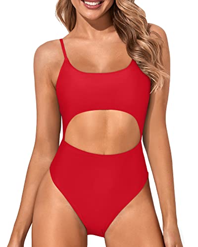 Crochet One Piece Swimsuit High Cut Cutout Bathing Suits-Red