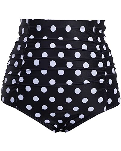 Control Tummy Vintage Swim Shorts Women Bikini Bottoms-Black Dot