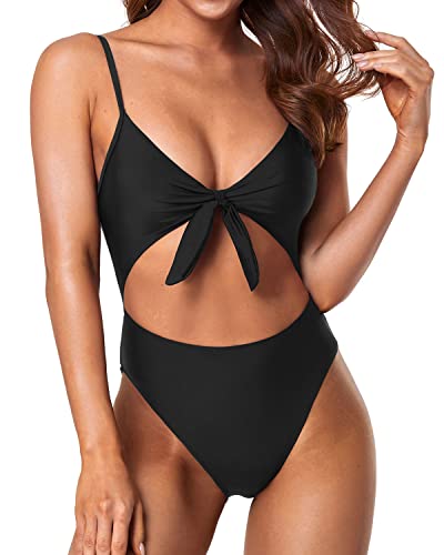 Women Front Cross Keyhole One Piece Tummy Control Bathing Suit-Cow