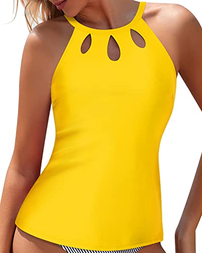 Sexy High Neck Tankini Top Halter Bathing Suit Tops-Neon Yellow