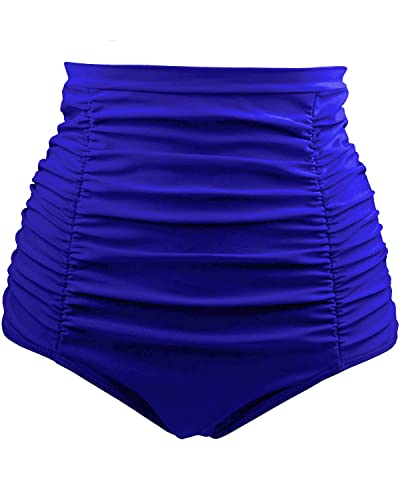 Thick Fabric High Waisted Swim Bottom For Women-Royal Blue