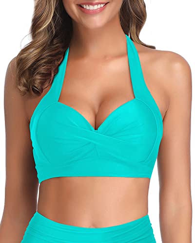 Extra Tie Retro Bathing Suit Top For Safety-Aqua