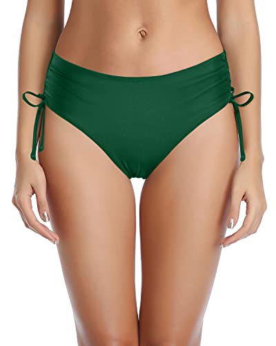 Low-Rise Side Tie Adjustable Cheeky Swim Bottom-Emerald Green